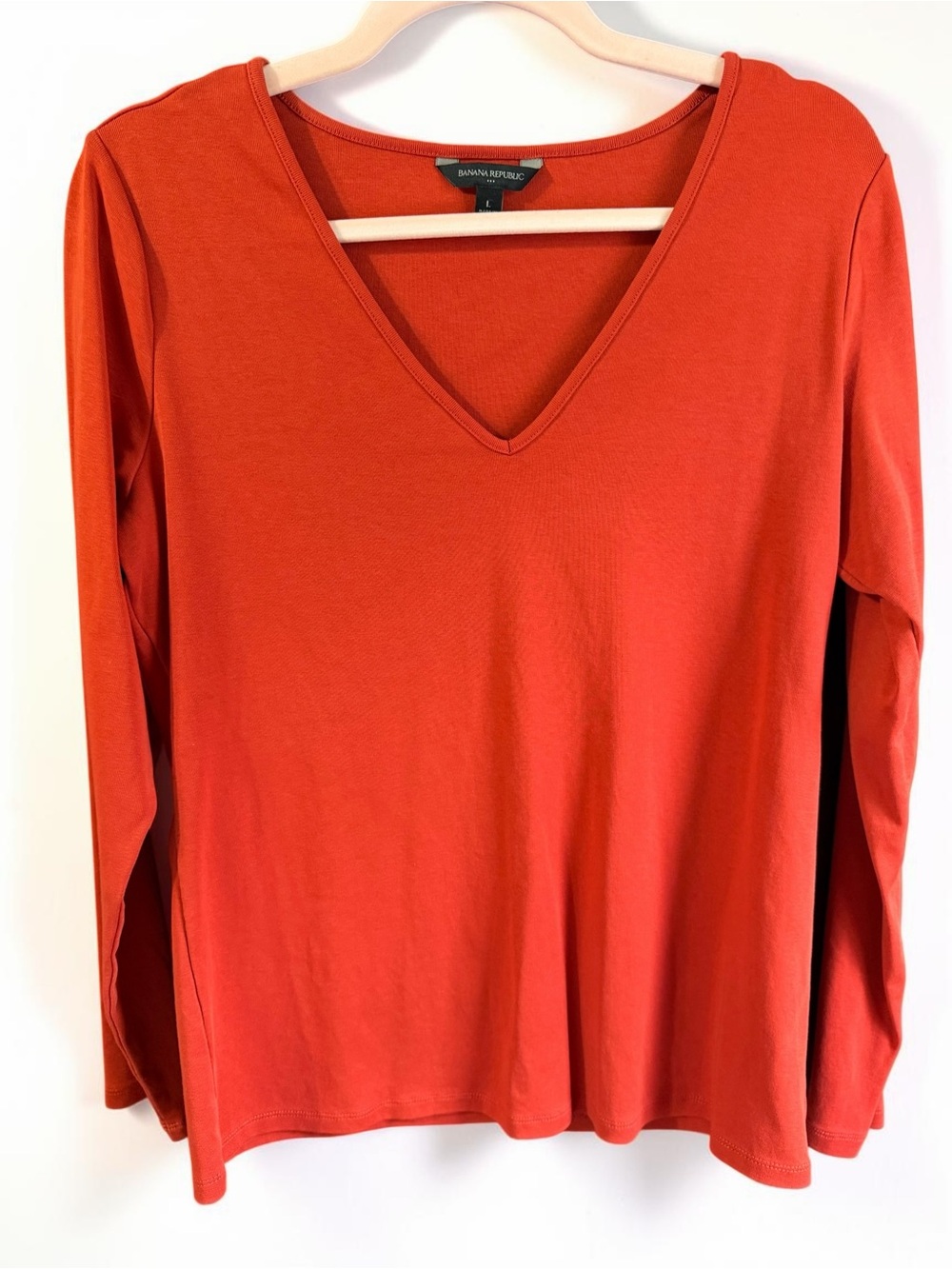 Banana Republic V Neck Long Sleeve Top Womens Large Orange Basic